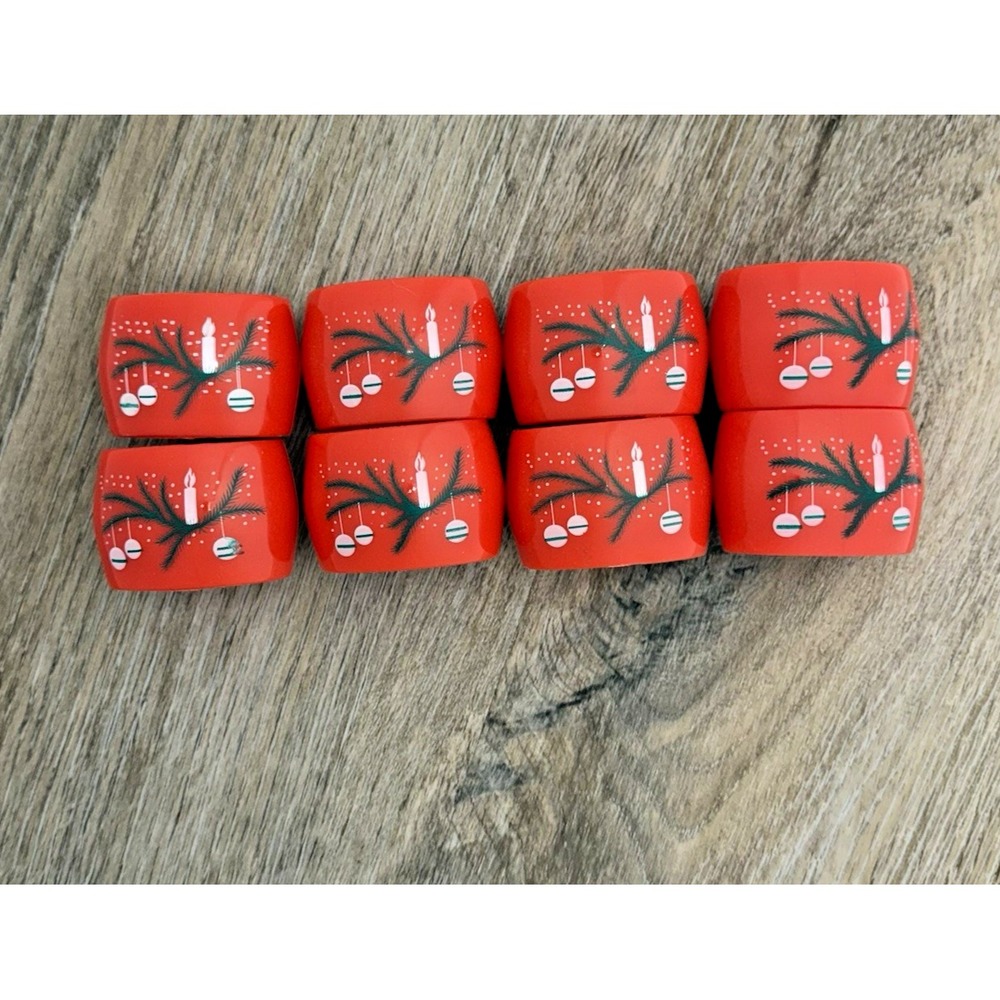 VTG Reed Christmas Napkin Rings Red MCM Plastic Holiday Dinner Set 8 Hong Kong